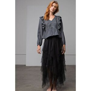 Easel Allover Mesh Ballerina Tulle Princess Maxi Skirt in Black New S-L EB40814